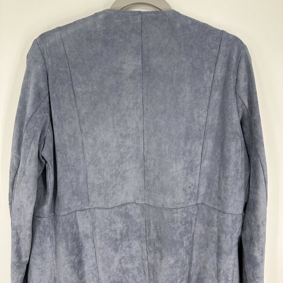Curations Faux Suede Jacket M Floral Embroidered Open Front Long Boho Gray Blue - Picture 7 of 9